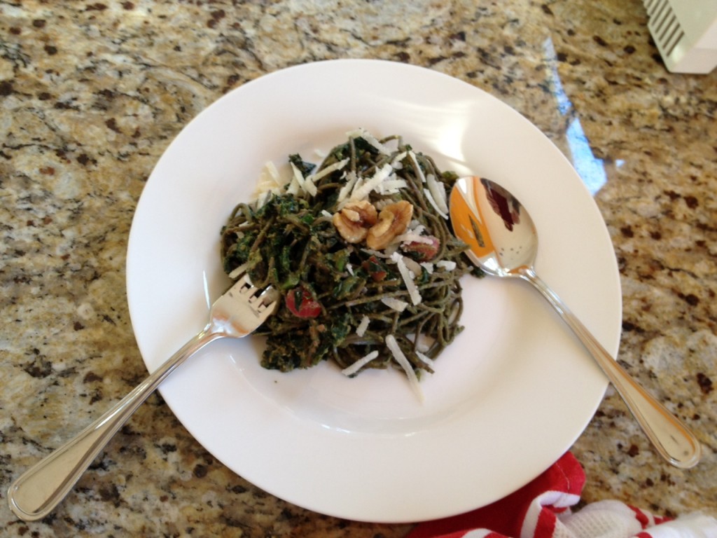 Buckwheat Pasta with spinach pesto