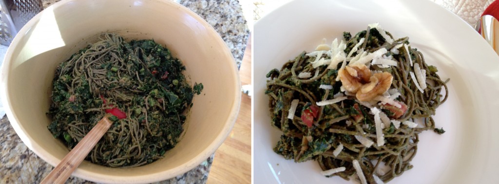 buckwheat pasta and pesto