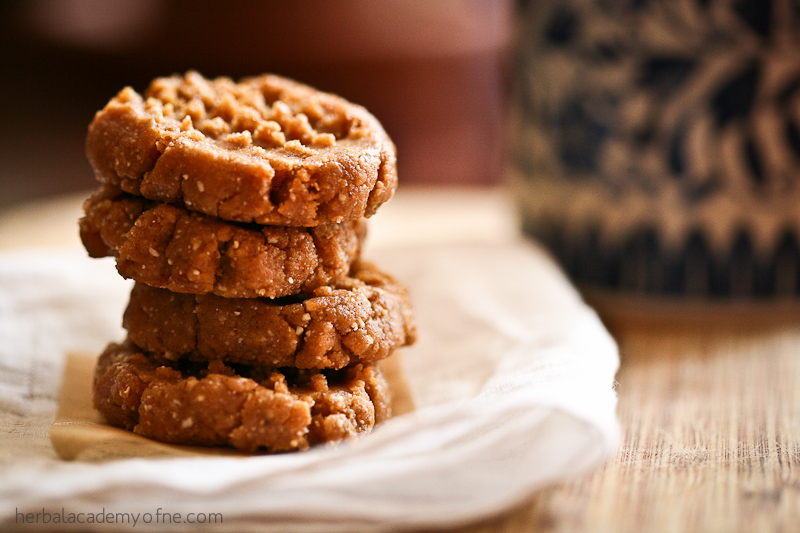 Cacao Dusted Peanut Butter Cookies | Herbal Academy | Healthy, almost raw, Peanut Butter Cookies made with cashews and dates! They're gluten and wheat free, without flour, refined sugars, eggs, or butter.