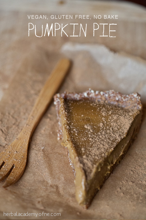 Vegan, Gluten Free, No Bake Pumpkin Pie | Herbal Academy | A quick and easy pumpkin pie recipe almost anyone can eat! All vegan, gluten free, no bake pumpkin pie that is a cinch to make during the holidays!