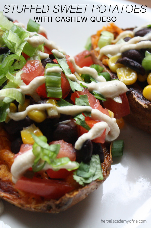 Vegan Recipe - Delicious Stuffed Sweet Potatoes with Cashew Queso