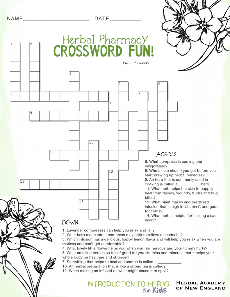 Herbal Pharmacy Crossword Fun