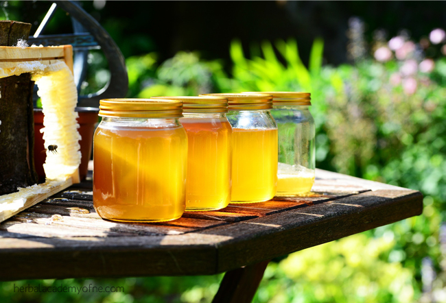 Honey jars outside