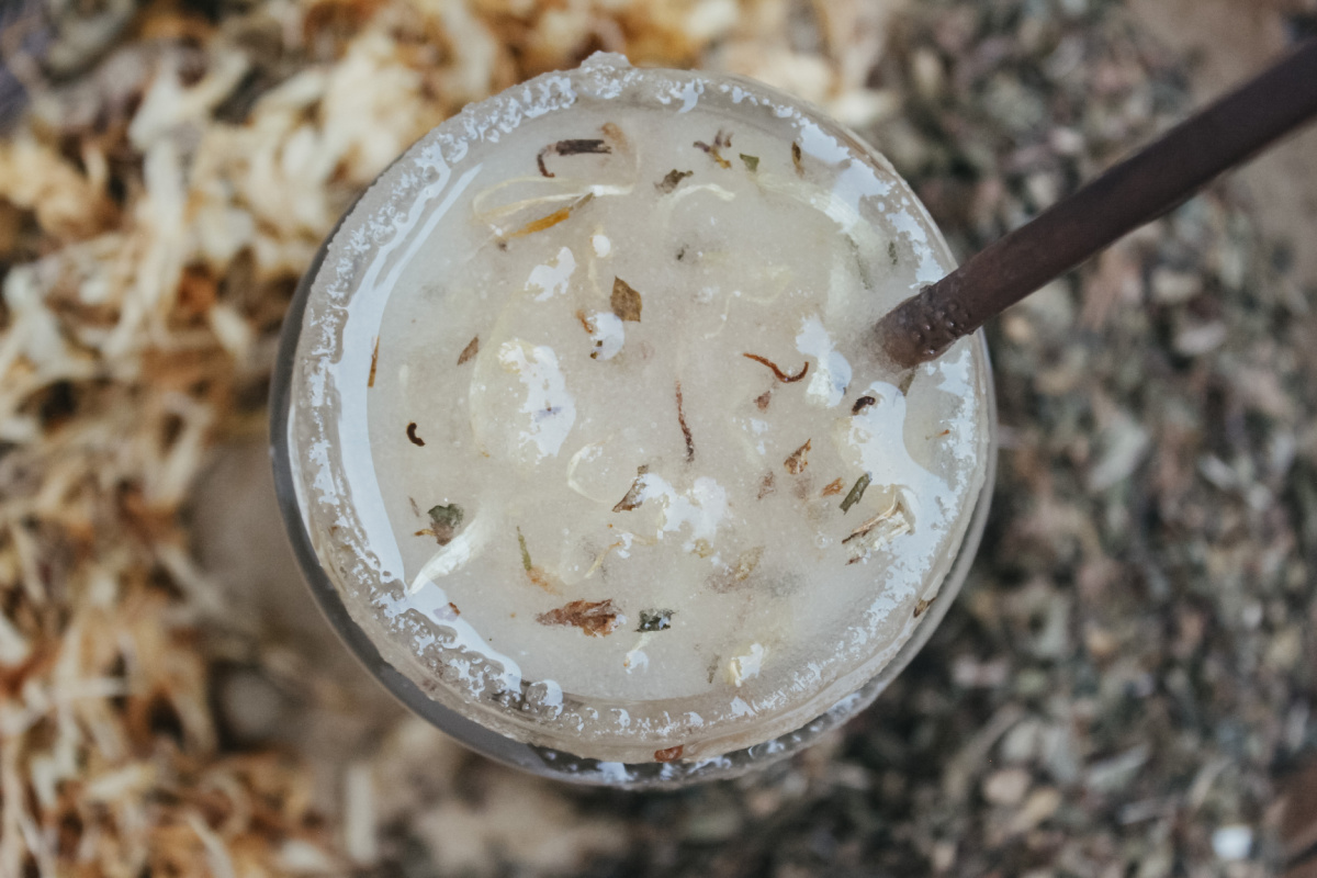 close up of calendula sugar scrub 