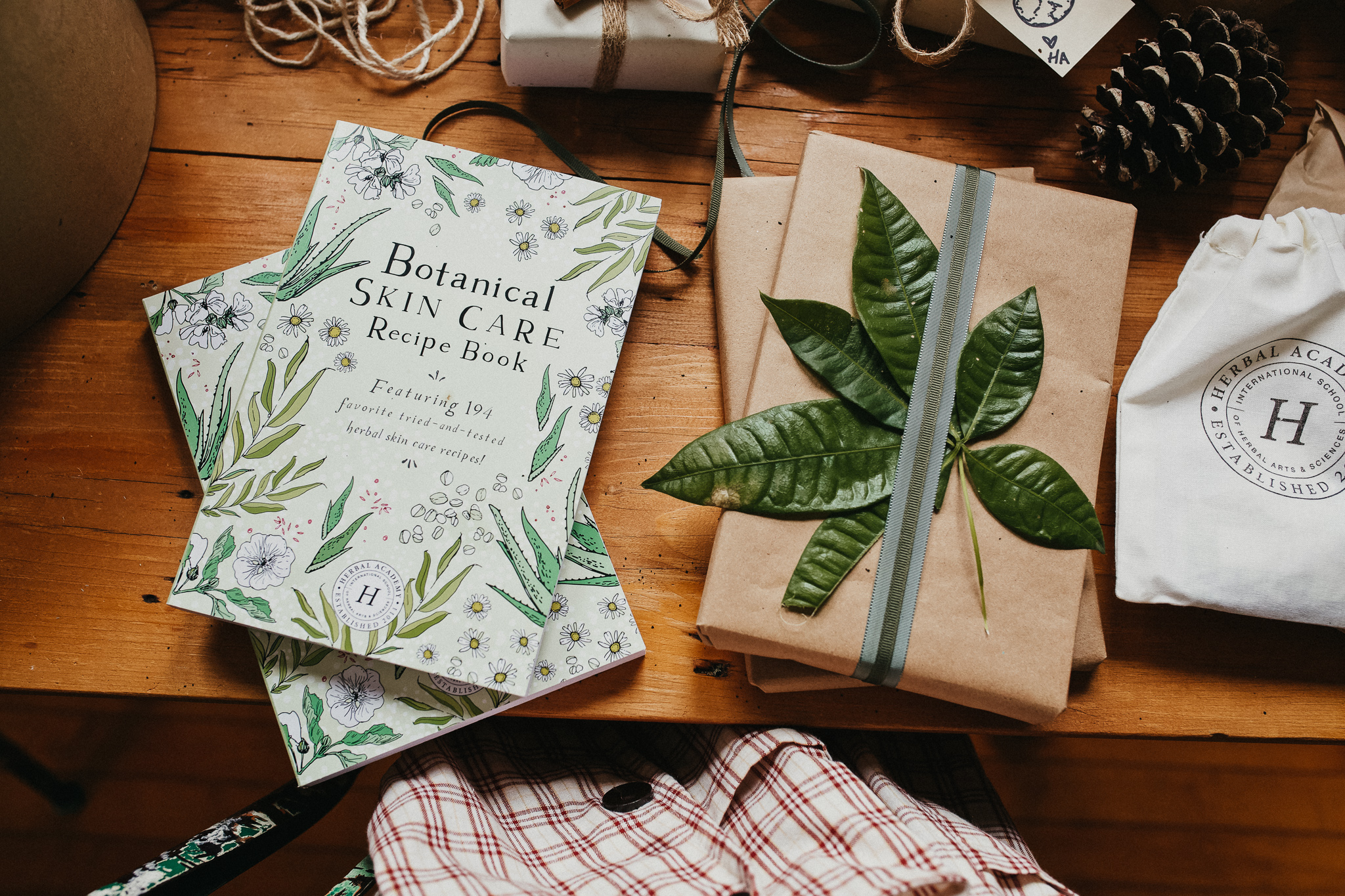 Botanical Skin Care recipe books on a table with other books