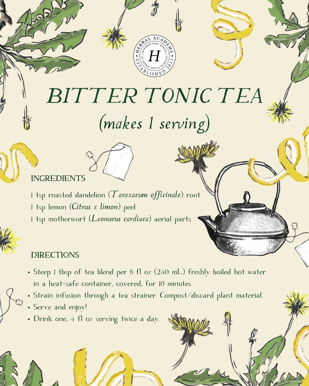 It's the time of year to return to healthy eating habits and clearer minds. Stimulate your system with Bitter Tonic Tea, made with motherwort and dandelion.