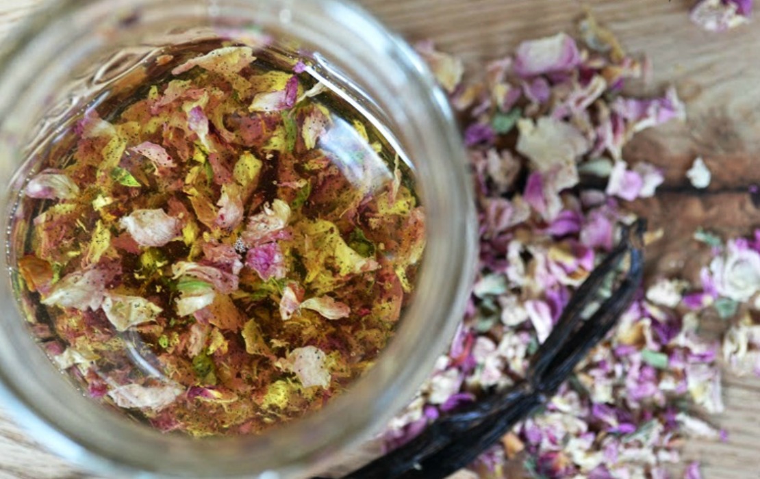 Herbs for Valentine's Day - rose vanilla massage oiil