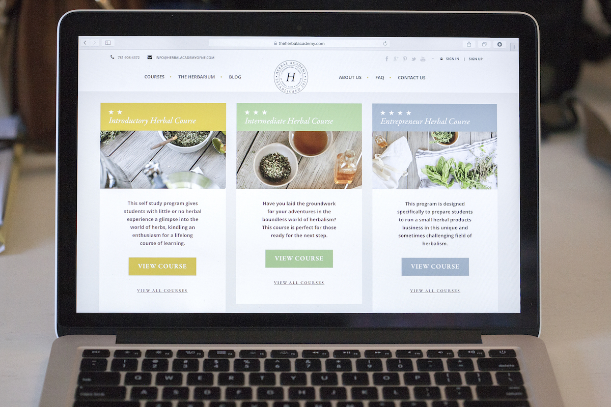 laptop showing Herbal Academy courses