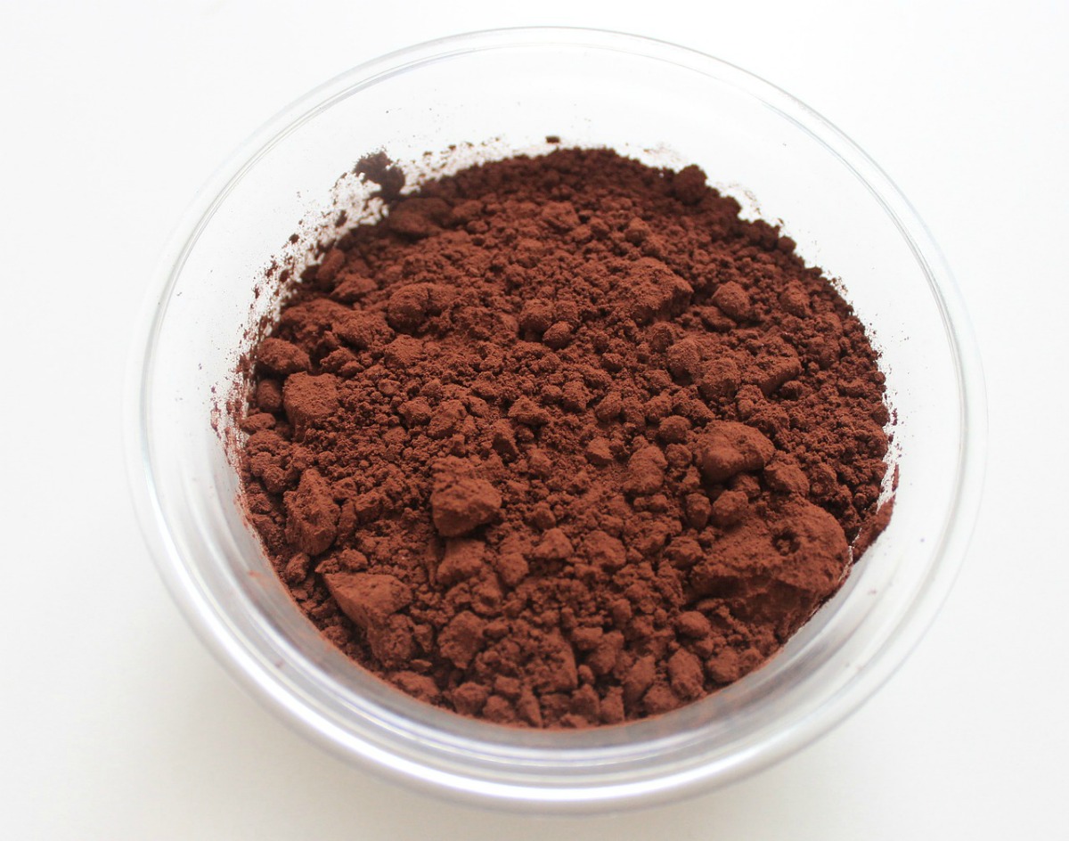 glass bowl of cocoa powder