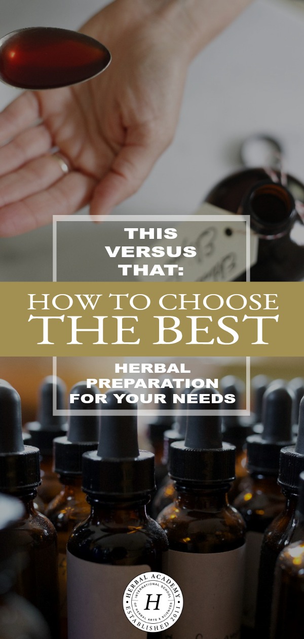 This Versus That: How To Choose The Best Herbal Preparation For Your Needs | Herbal Academy | Learn to choose the best herbal preparation for your needs by understanding and applying key distinguishing factors of preparations to your situation.