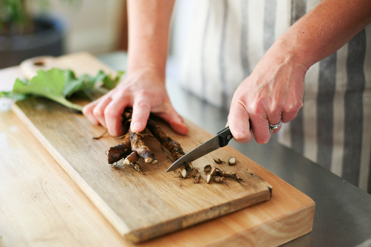 chopping fresh herbs