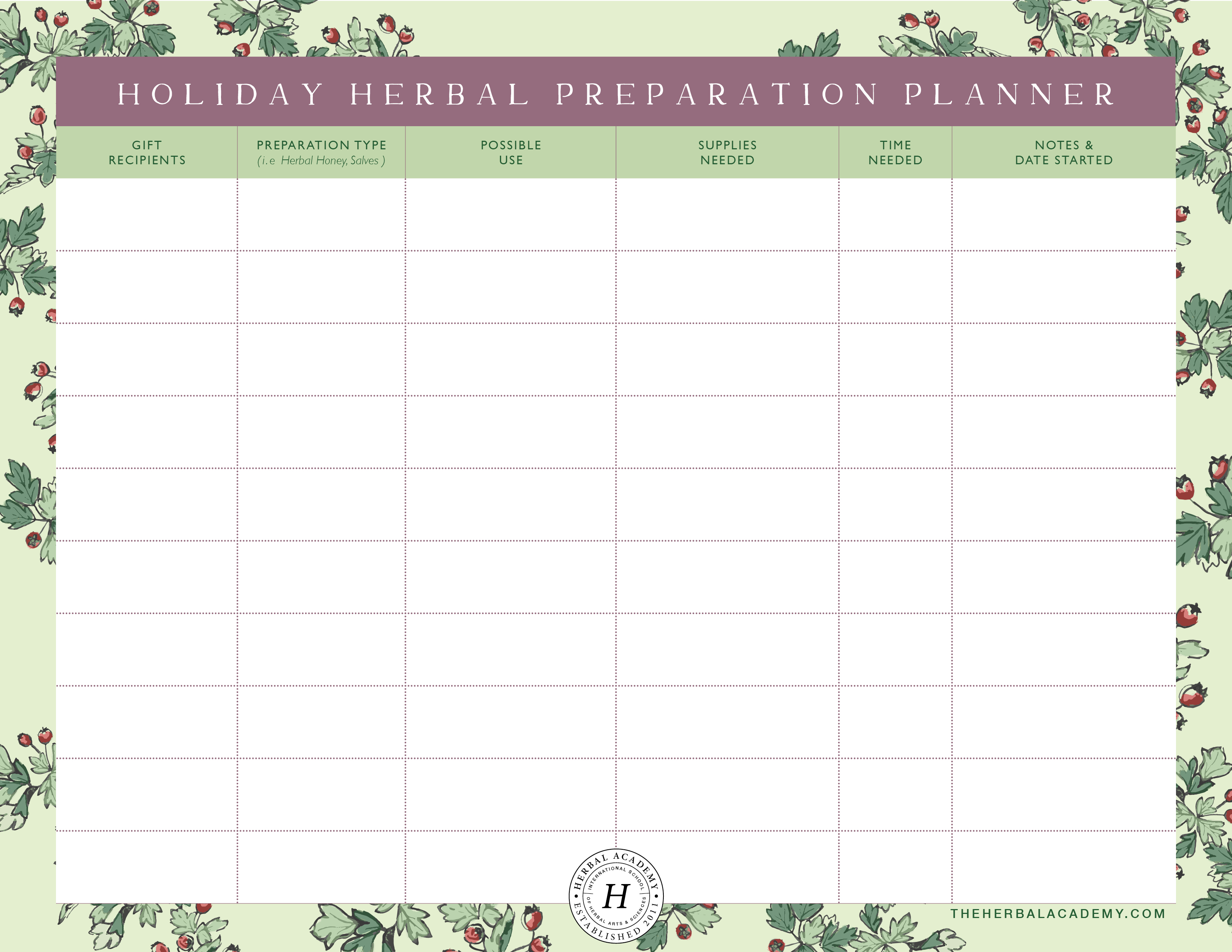 Herbal Holiday Preparations Planner Printable | Herbal Academy | Use this free herbal holiday preparation planner to help you chart out your herbal brewing goals!