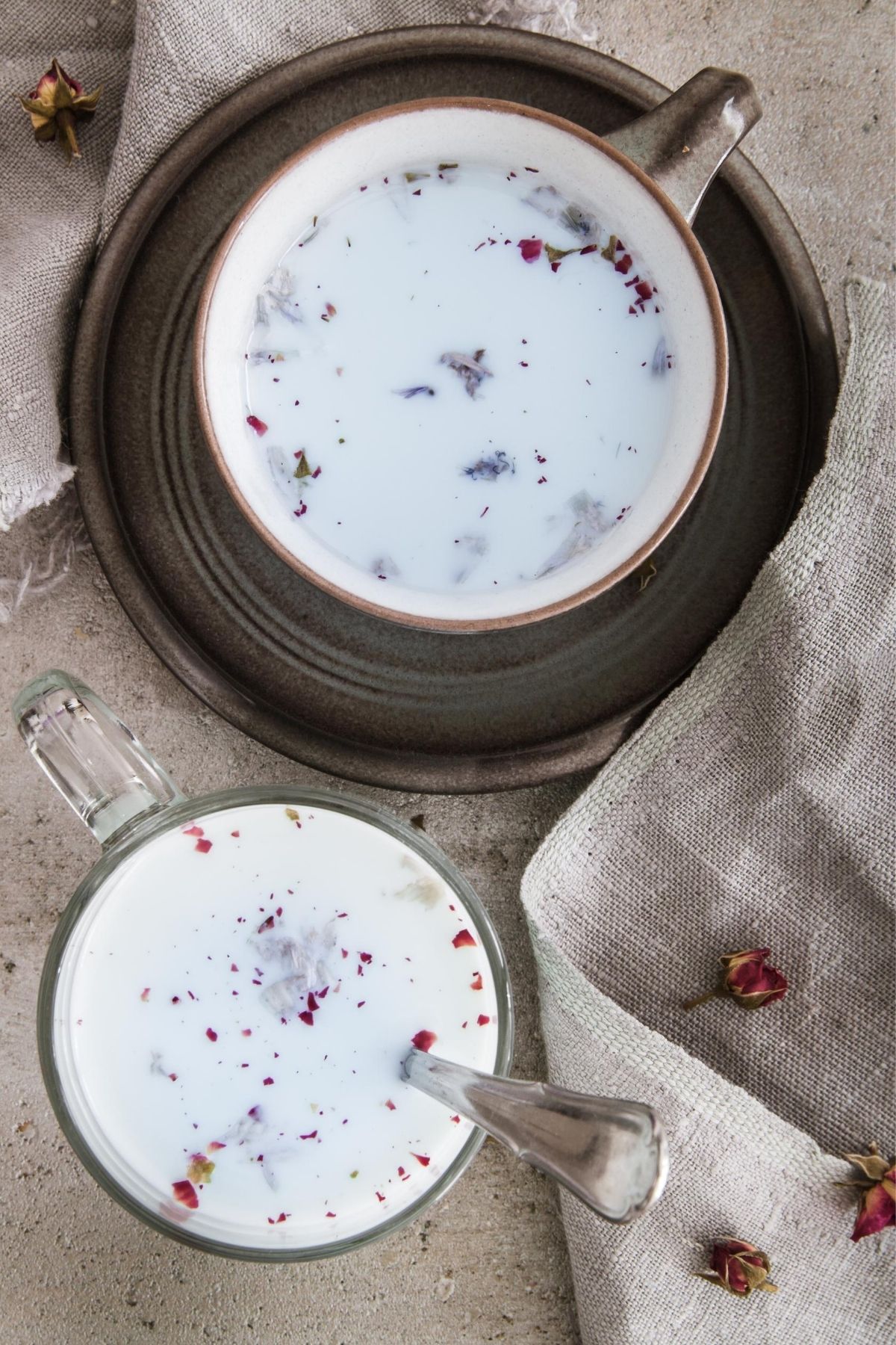 anise and rose milk in ceramic mugs