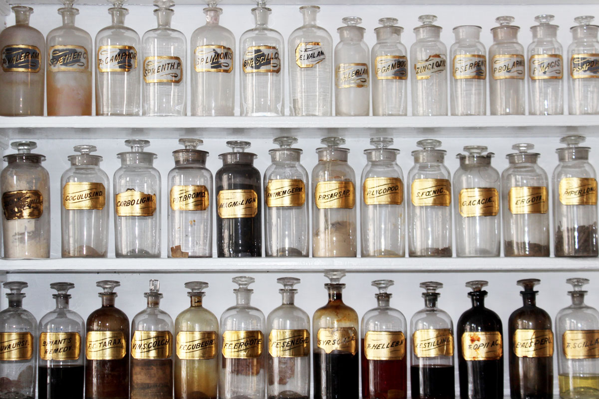 old-fashioned apothecary bottles