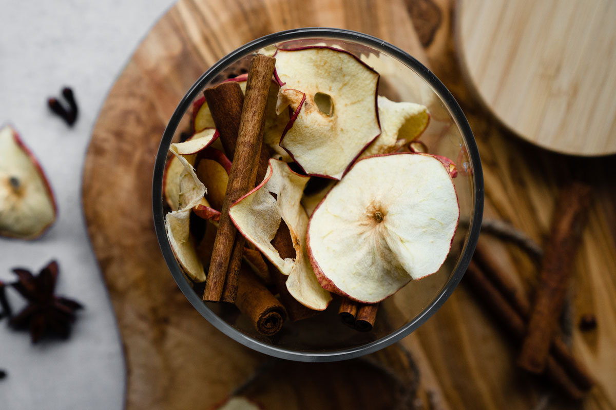 Apple cinnamon stovetop potpourri recipe in a jar overhead