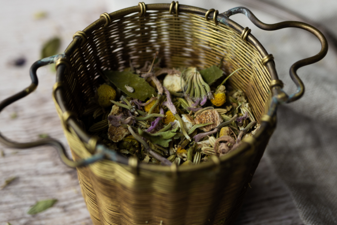 Tea with Fennel & Chamomile | Herbal Academy | loose tea in metal dish