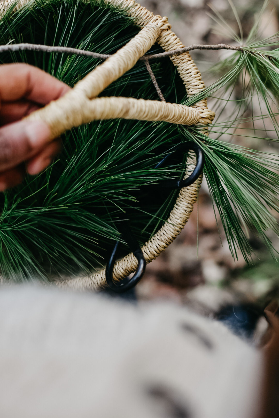 pine needles in a basket