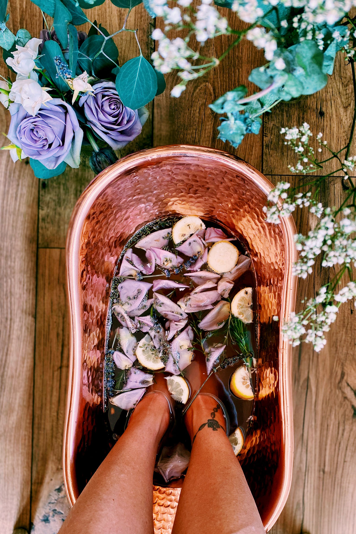 Heather Skasick taking an herbal foot bath