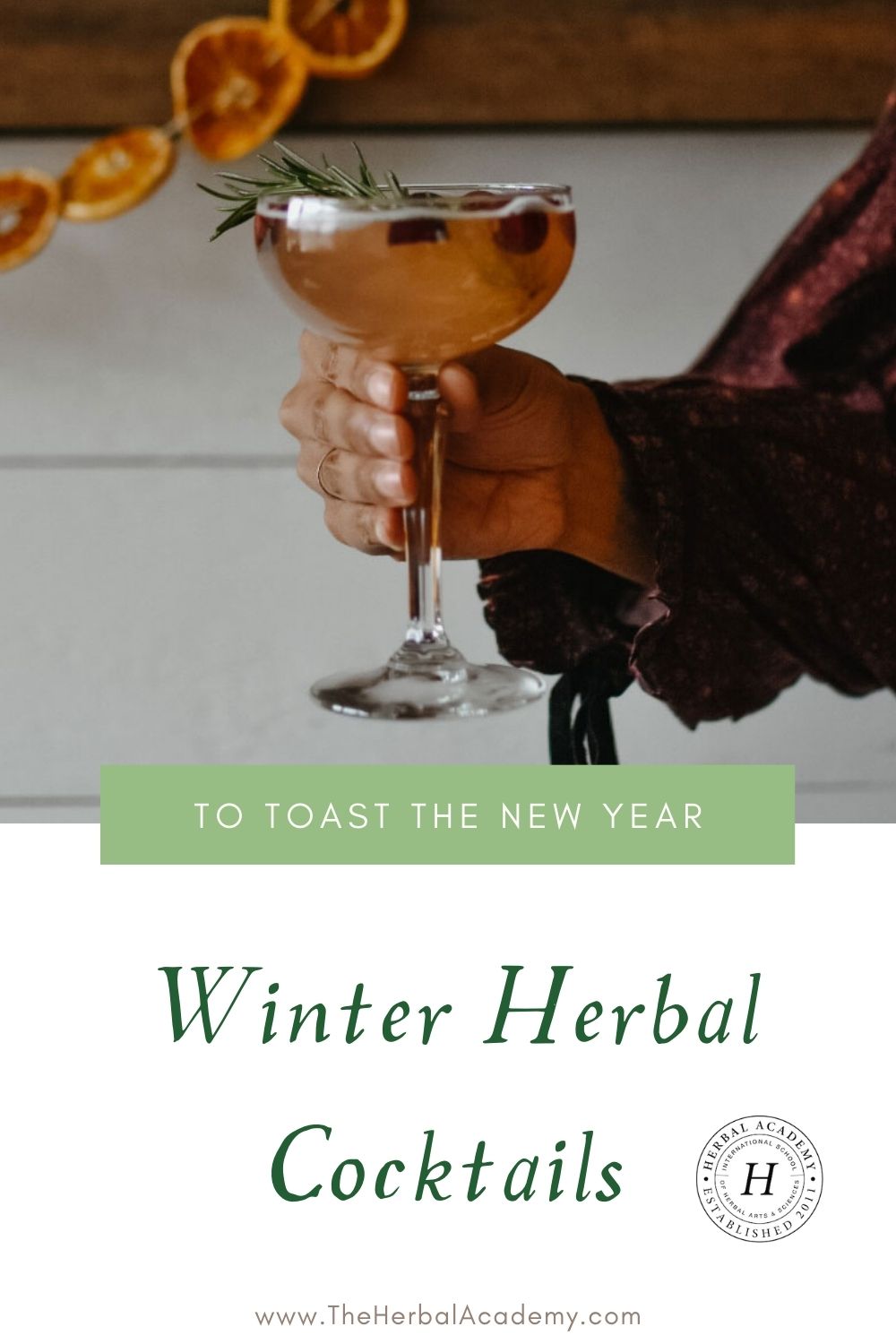 Herbal winter cocktails Pinterest graphic