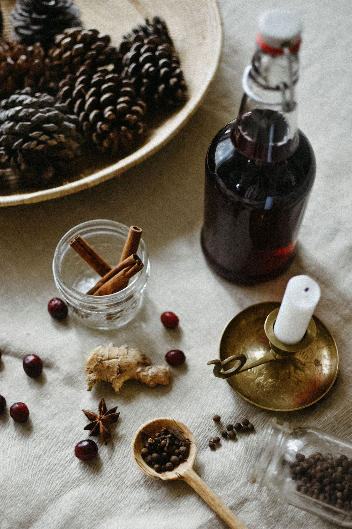 Cranberry hot toddy recipe ingredients on table
