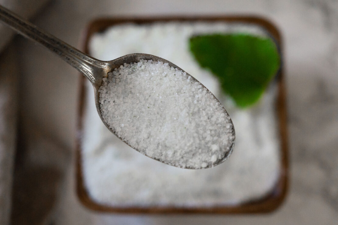 mint sugar on a spoon
