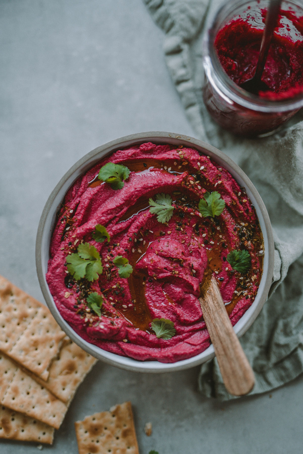 Horseradish sauce with beets ready to serve with crackers