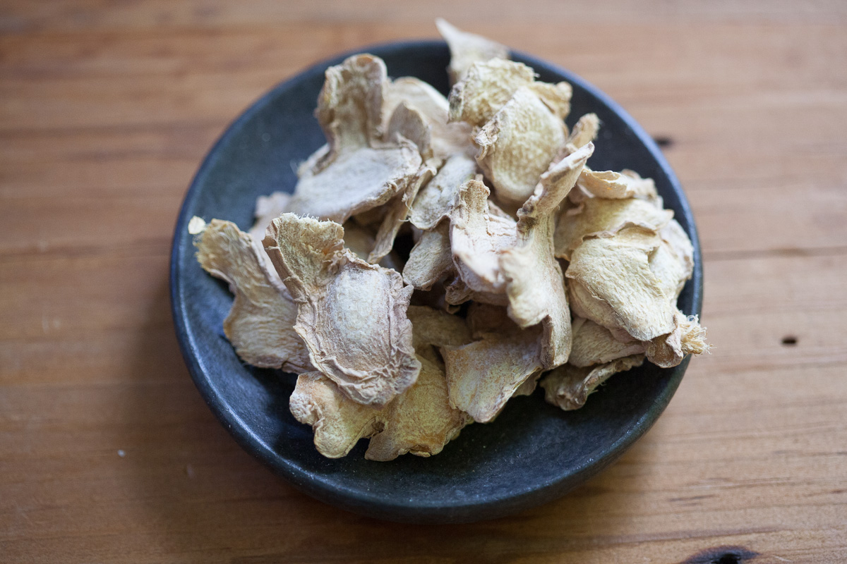 ginger in a bowl on a table