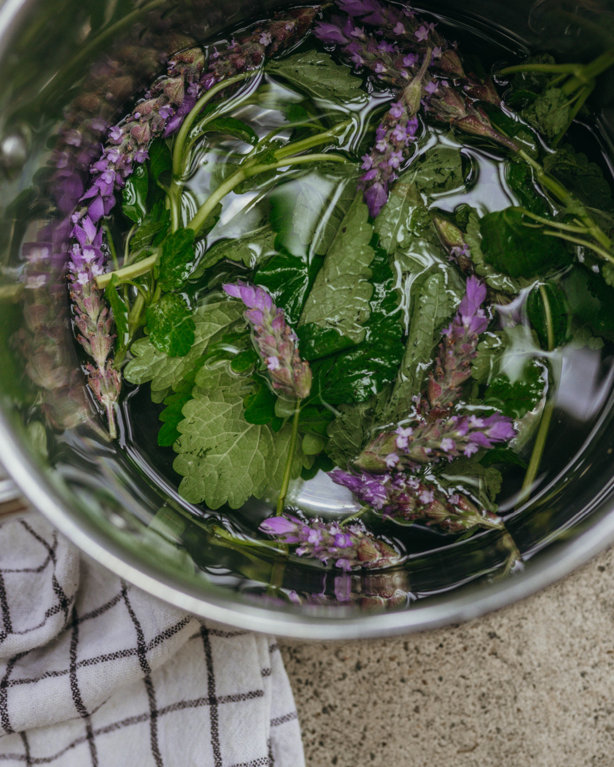lavender and lemon balm infusing in water