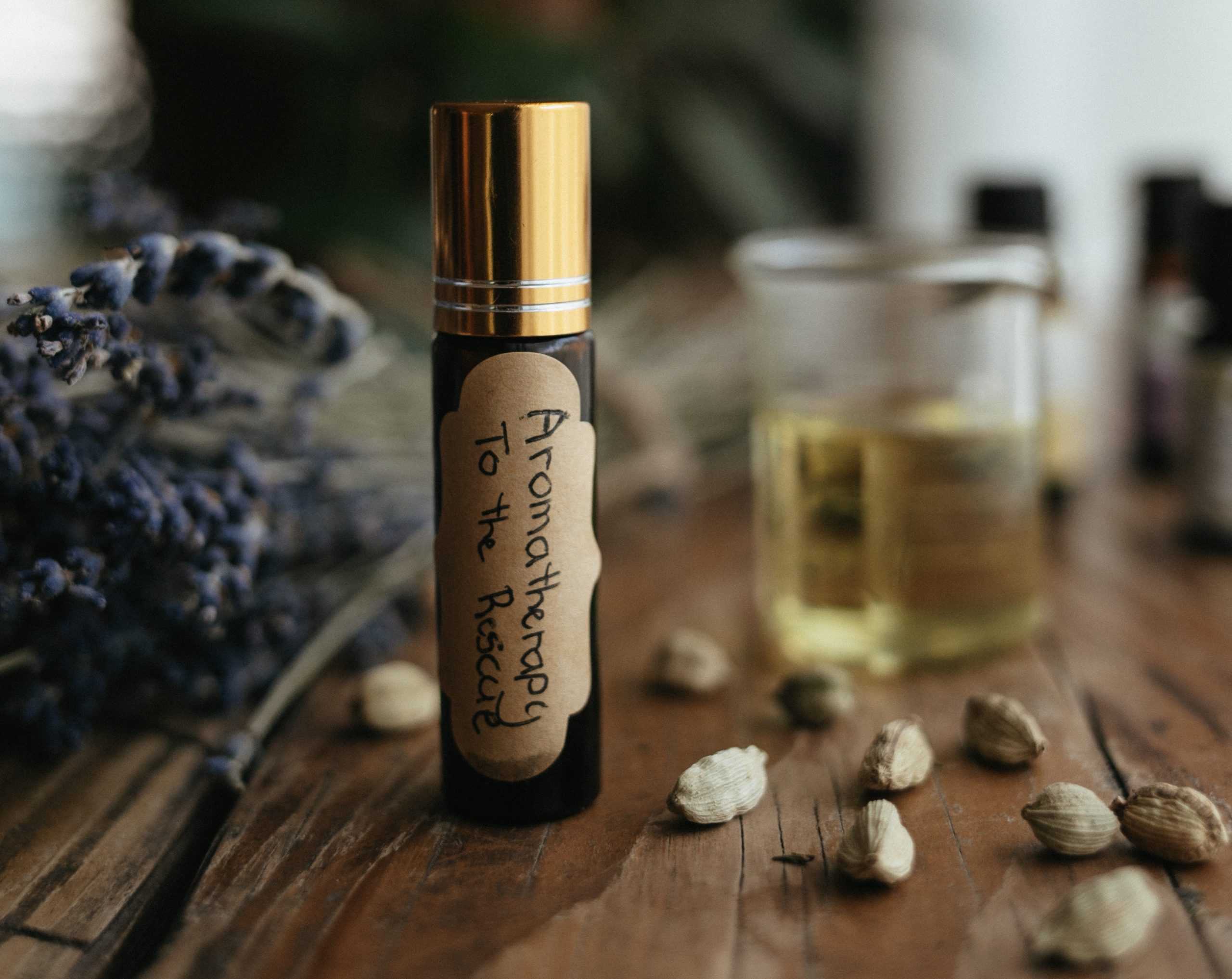 aromatherapy bottle on a table 