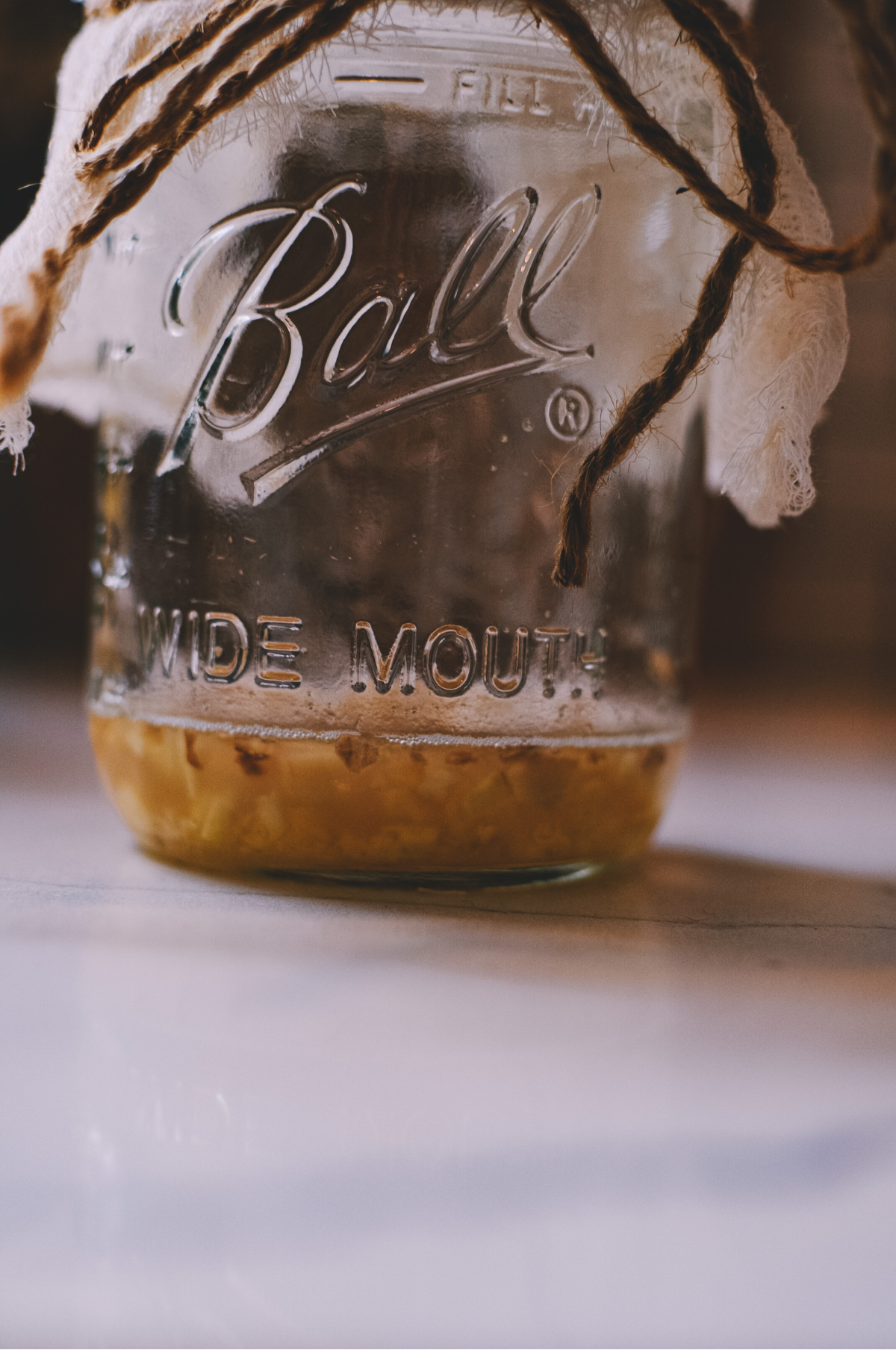 ginger bug in a jar with a cloth covering