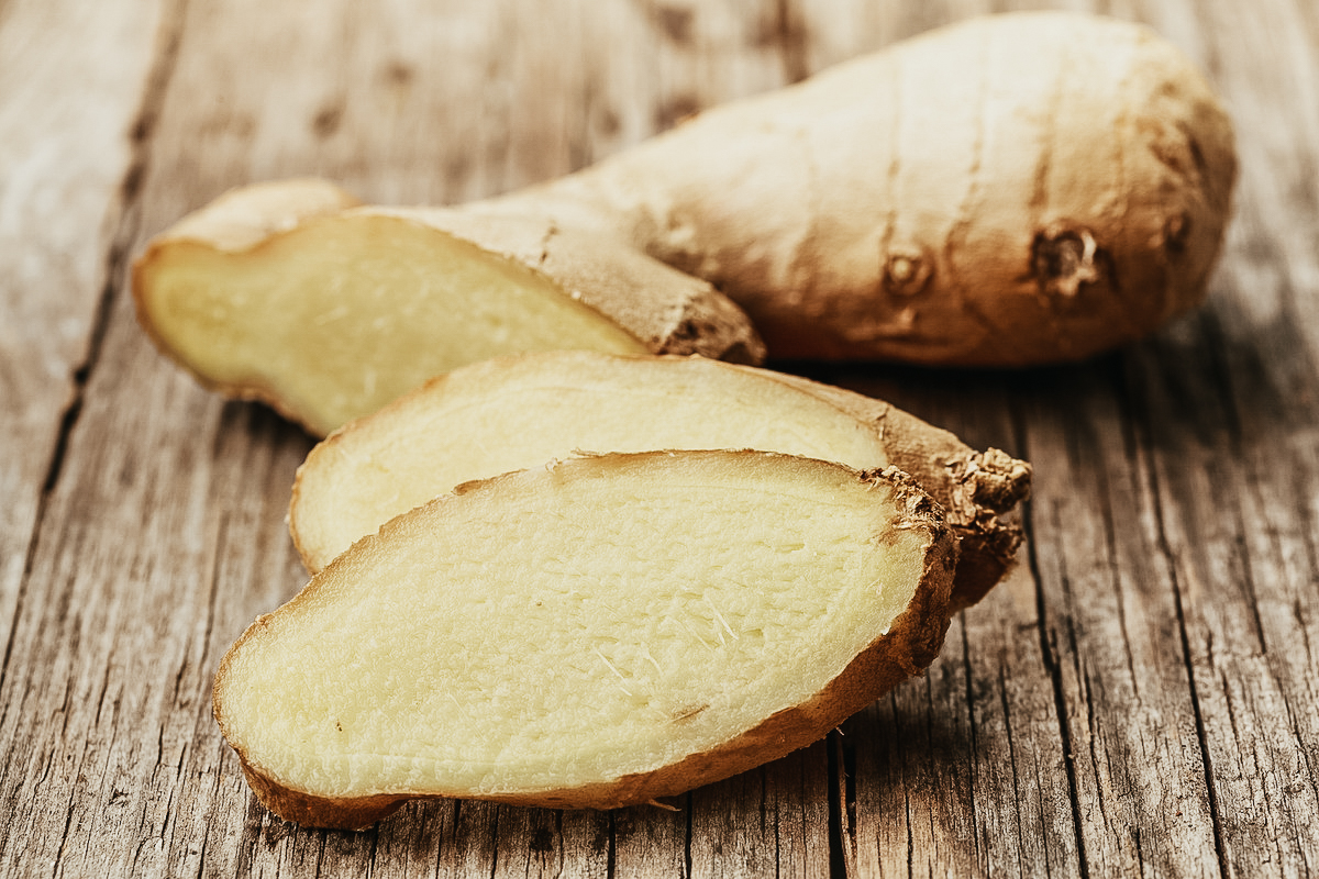 sliced ginger on a table