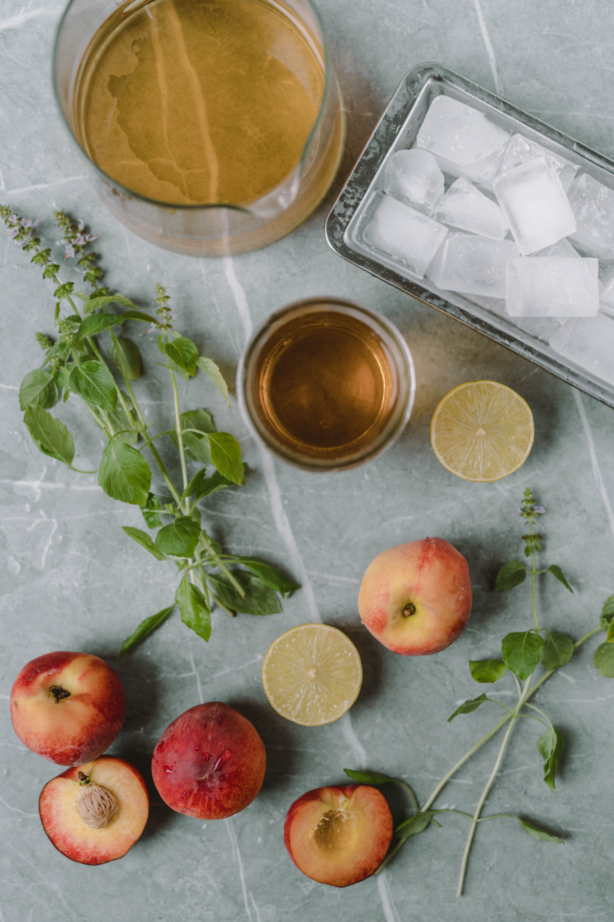 ingredients to make holy basil-peach drink