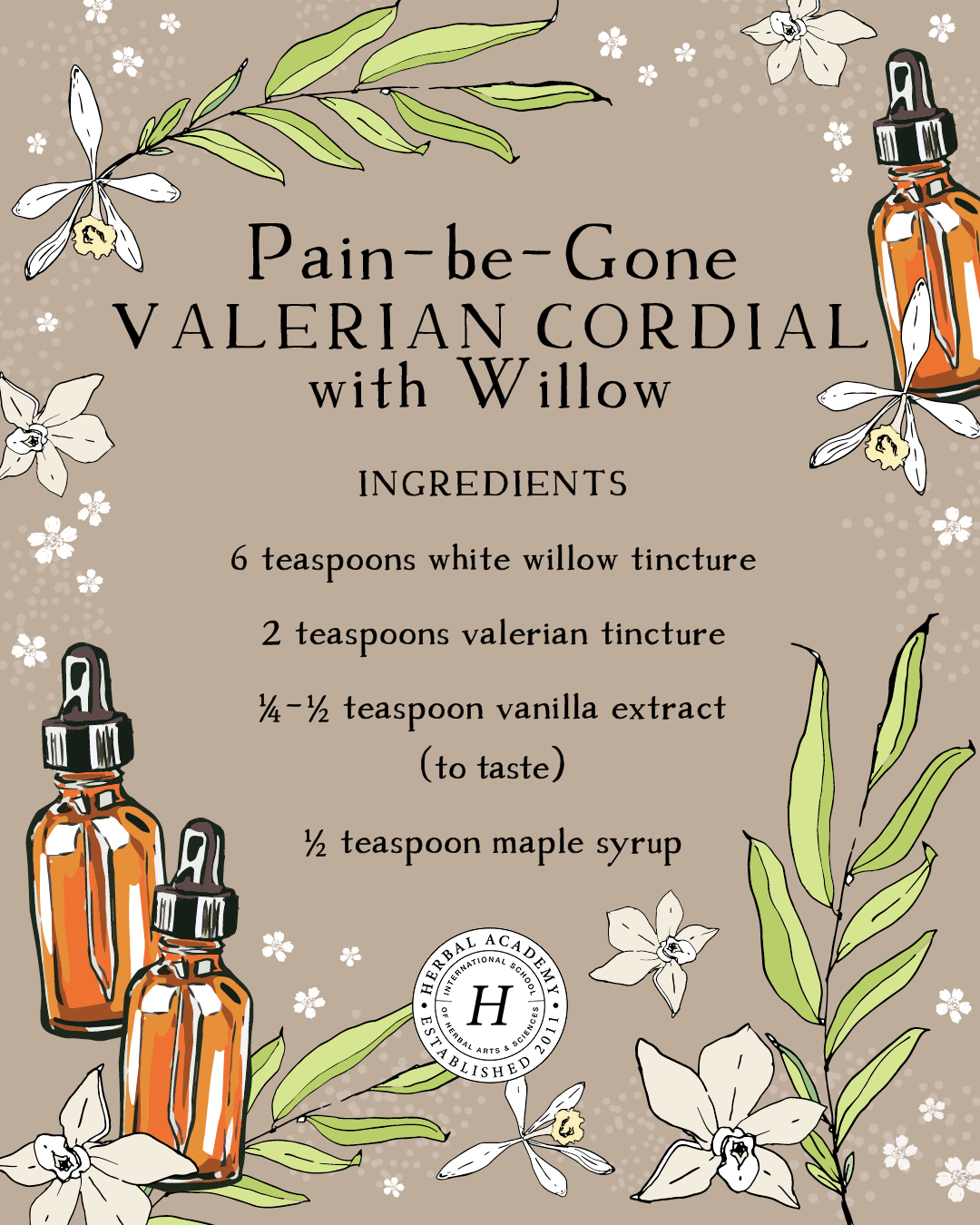 Pain-Be-Gone Valerian Cordial with willow by herbal academy