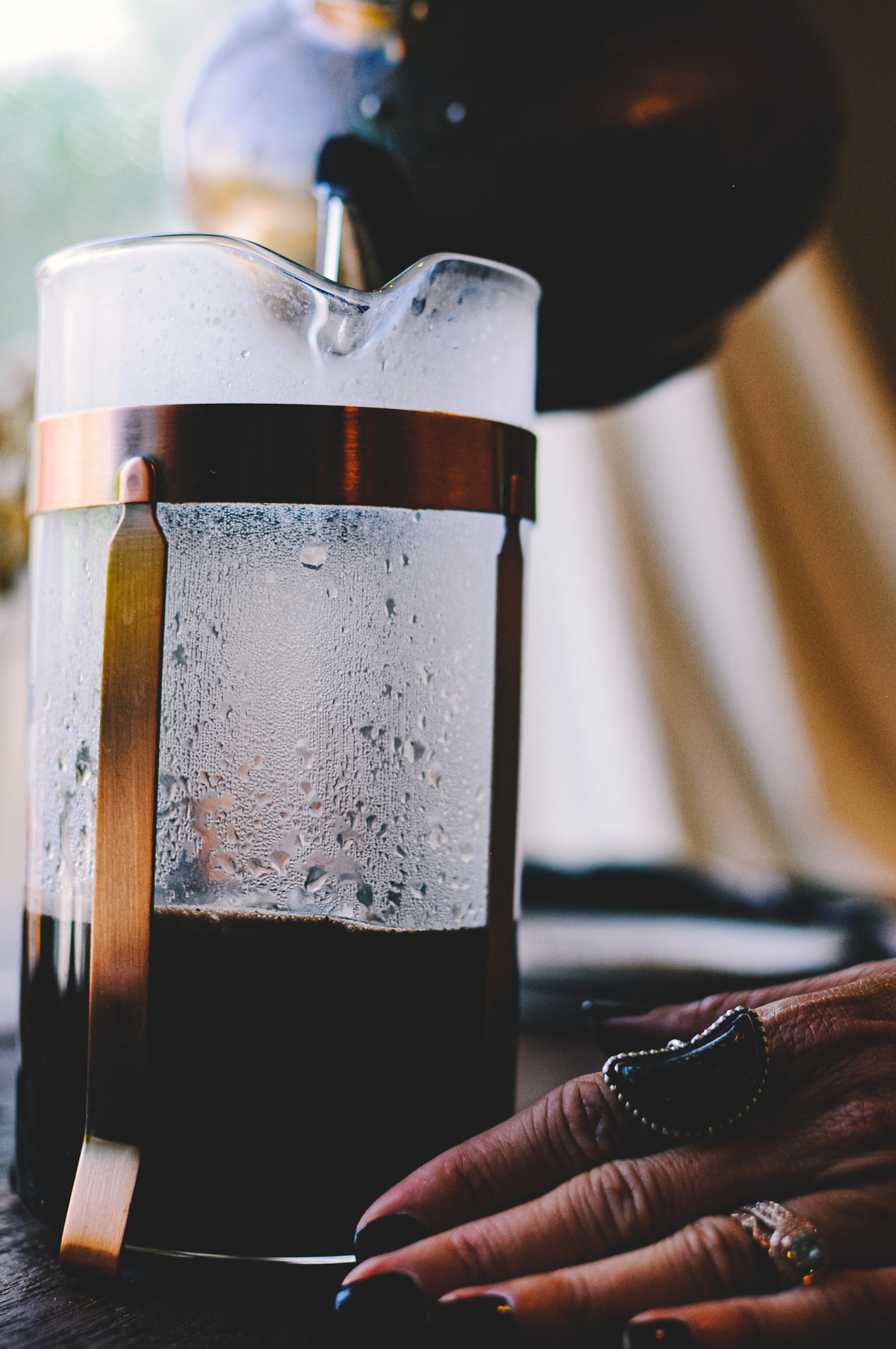 pouring water into french press