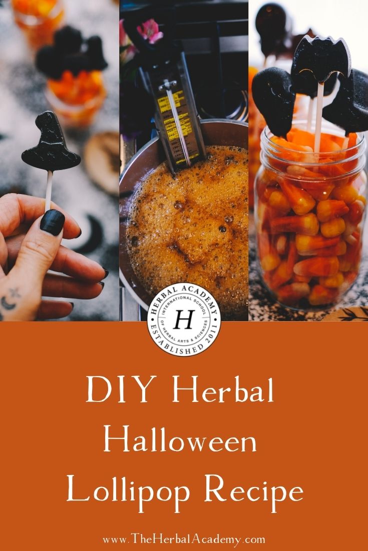 DIY Herbal Halloween Lollipop Recipe | Herbal Academy | This lollipop recipe combines aromatic coffee brewing and a few warming herbs. Together they form a unique herbal lollipop treat!