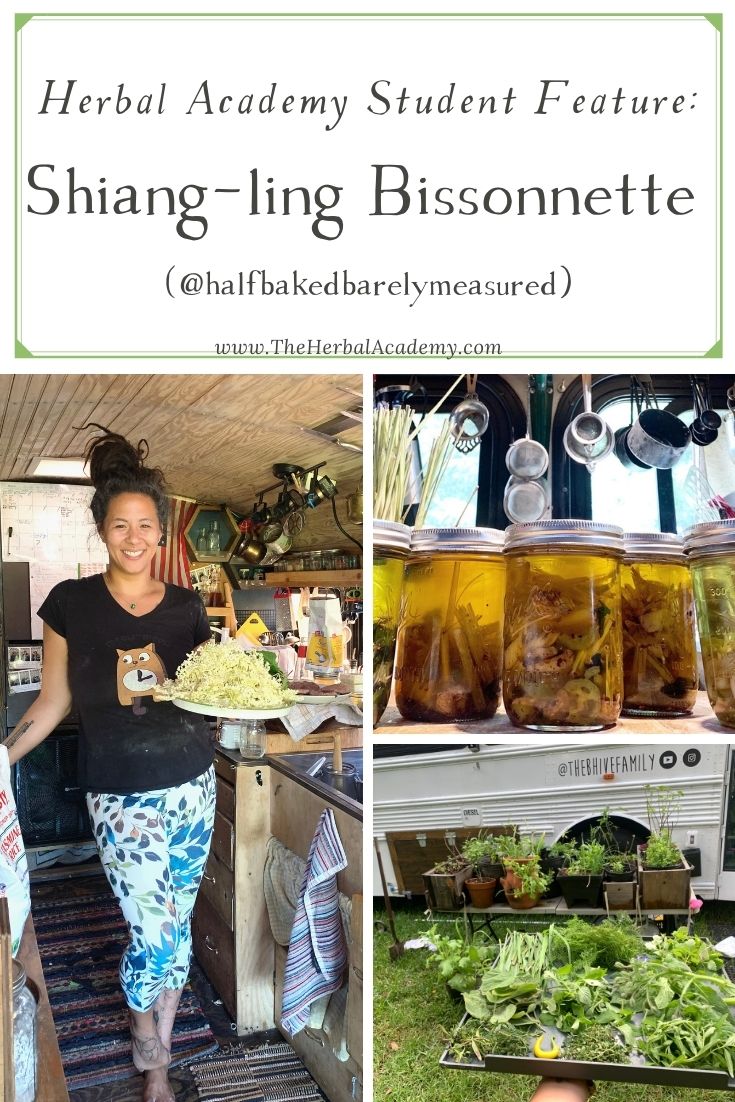 Herbal Academy Student Interview: Shiang-ling Bissonnette (@halfbakedbarelymeasured) | Herbal Academy | For this interview, we spoke with Herbal Academy graduate, Shiang-ling Bissonnette, about managing herbalism in a self-converted school bus.