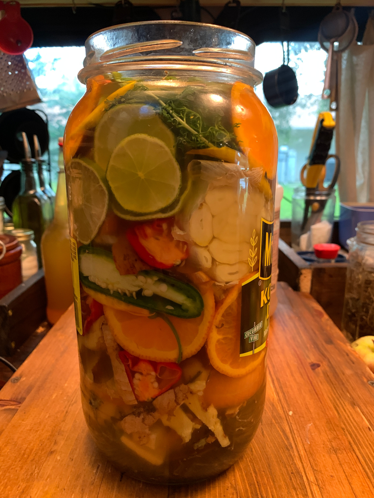fermenting jar of fruits and vegetables
