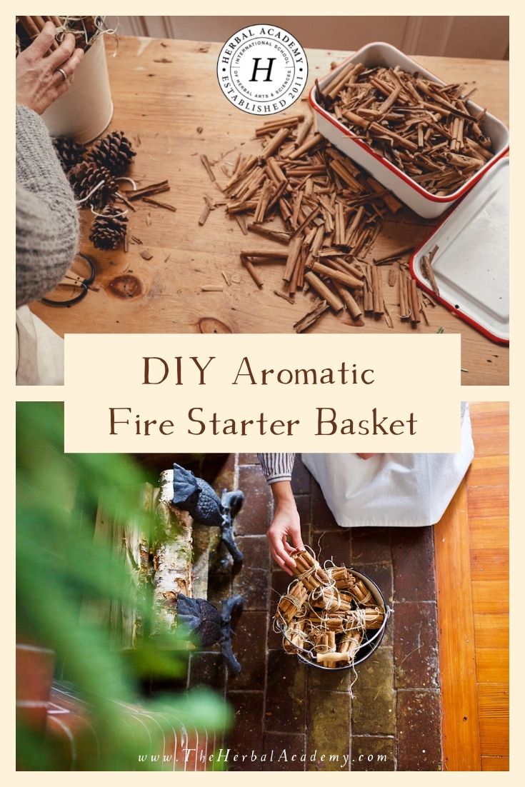 DIY Aromatic Fire Starter Basket | Herbal Academy | This aromatic fire starter basket is a simple craft to put together, and it truly makes an inspired addition to your own fireside.