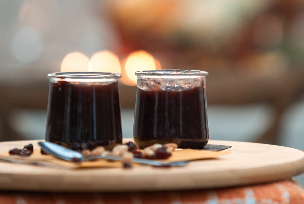 cranberry sauce in glass jars