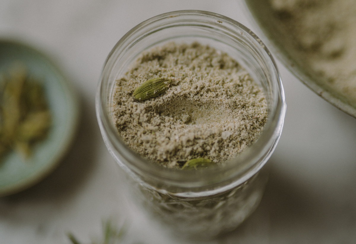 jar of Christmas tree bath powder