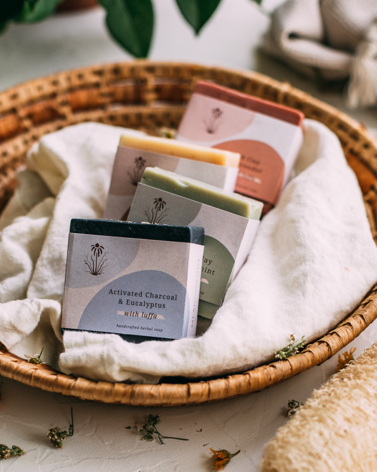 basket of handmade soaps