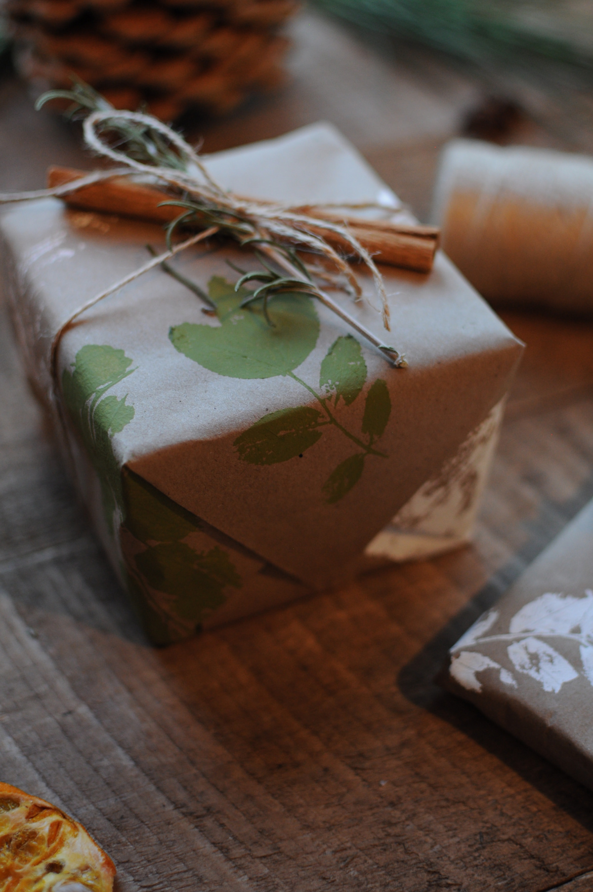 gift wrapped with herbal wrapping paper