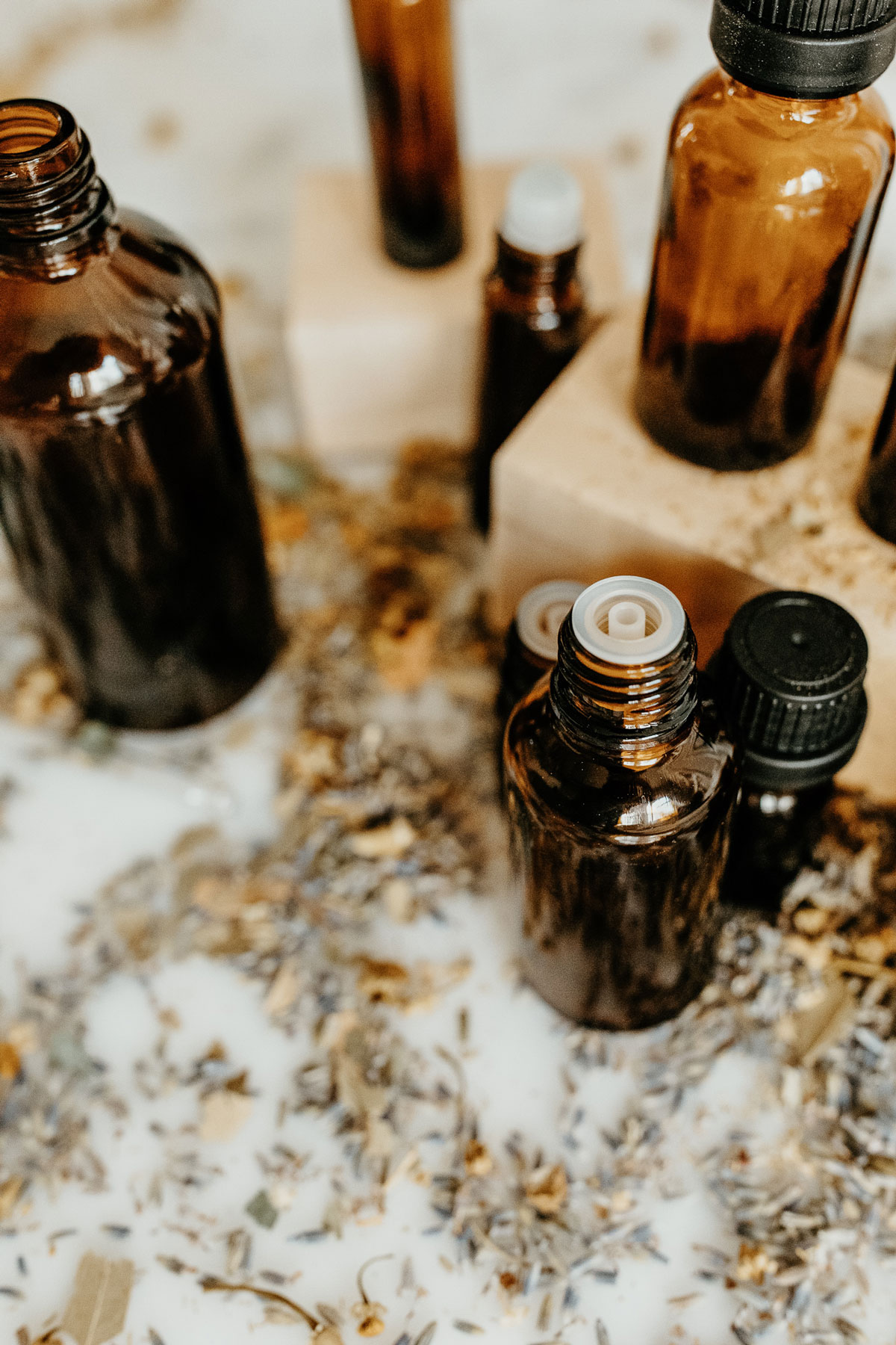 various essential oil bottles