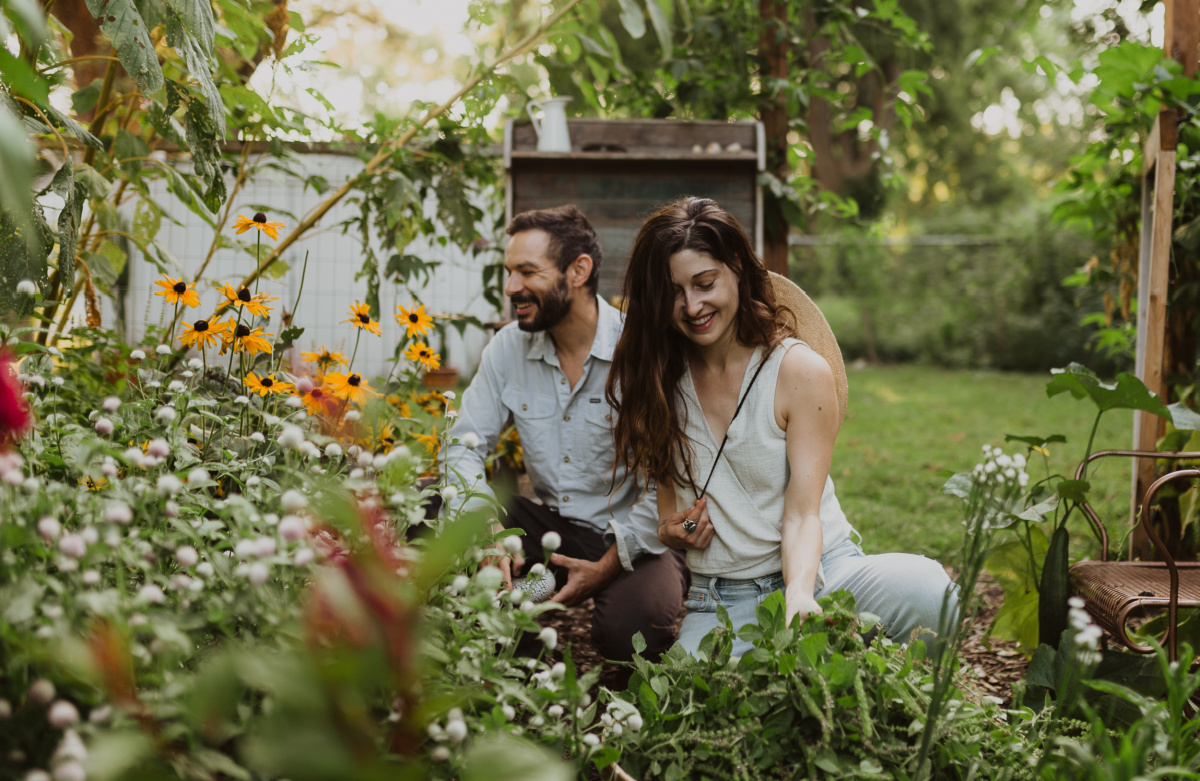 Jake and Hannah Lasorsa in their herb garden