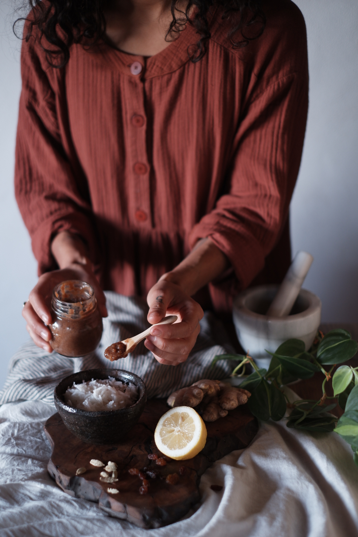 red chutney on a spoon