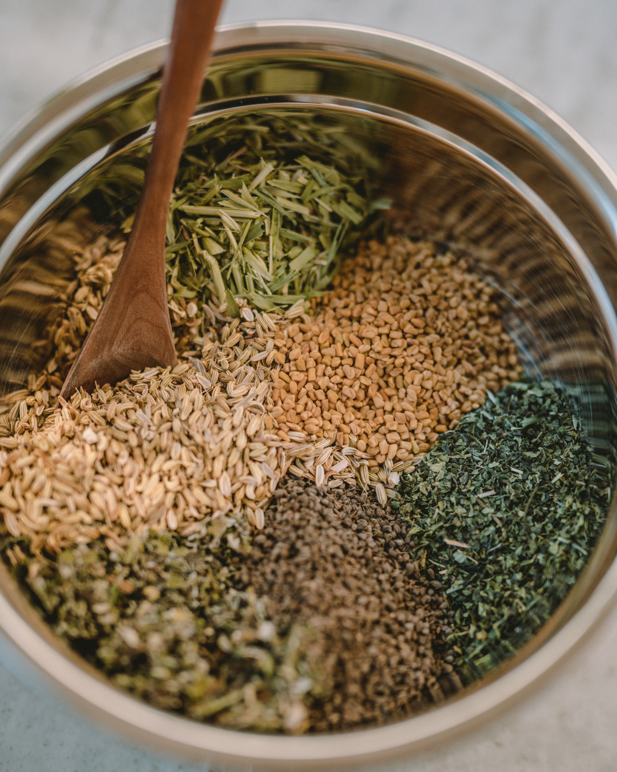 bowl of herbs for nursing tea blend