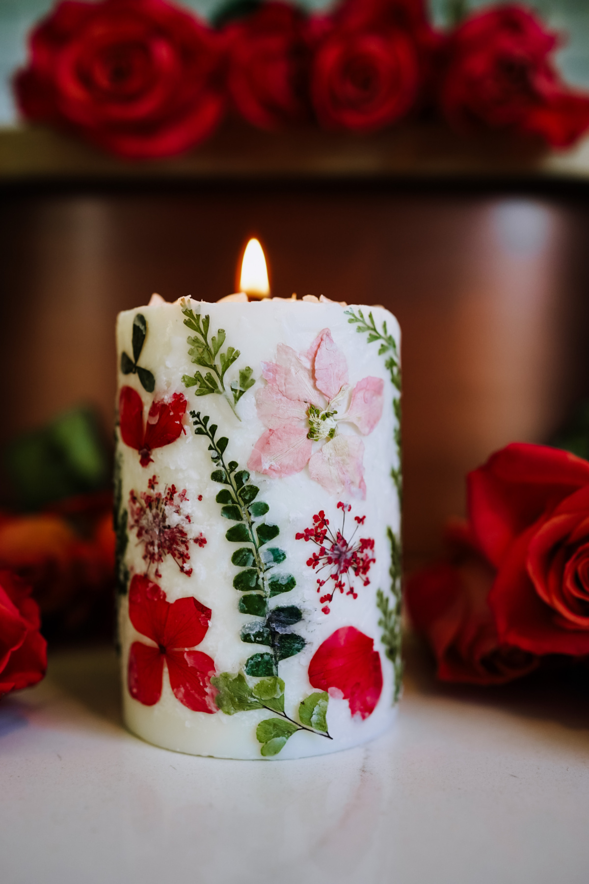 DIY Decoupaged Candle with Dried Flower