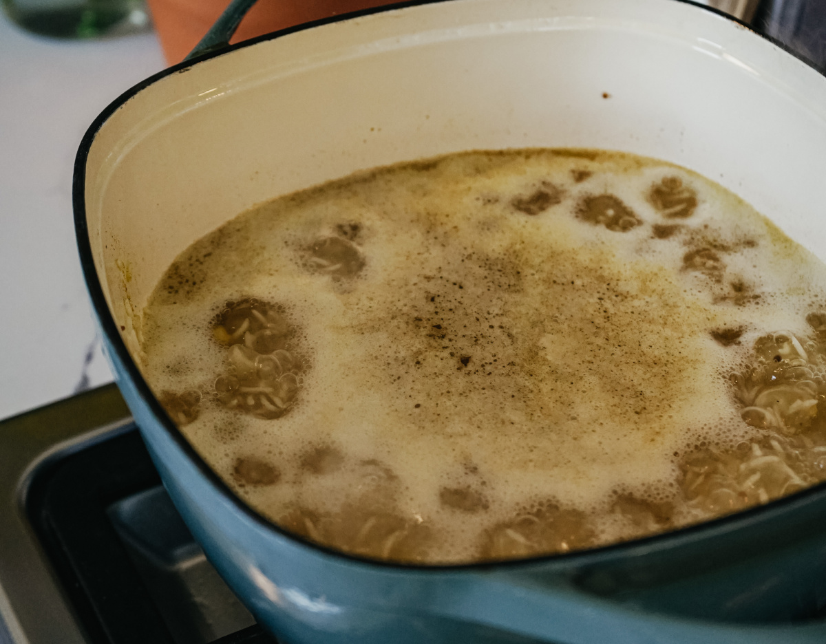 simmering kitchari on the stove