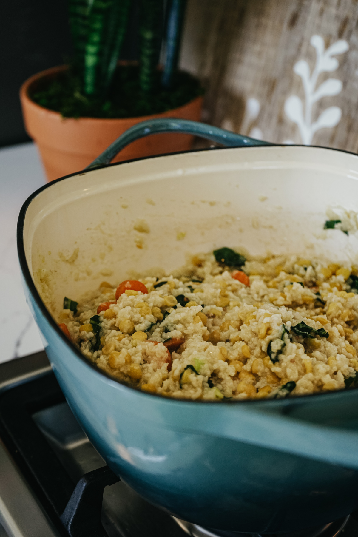 kitchari in a pan on the stove