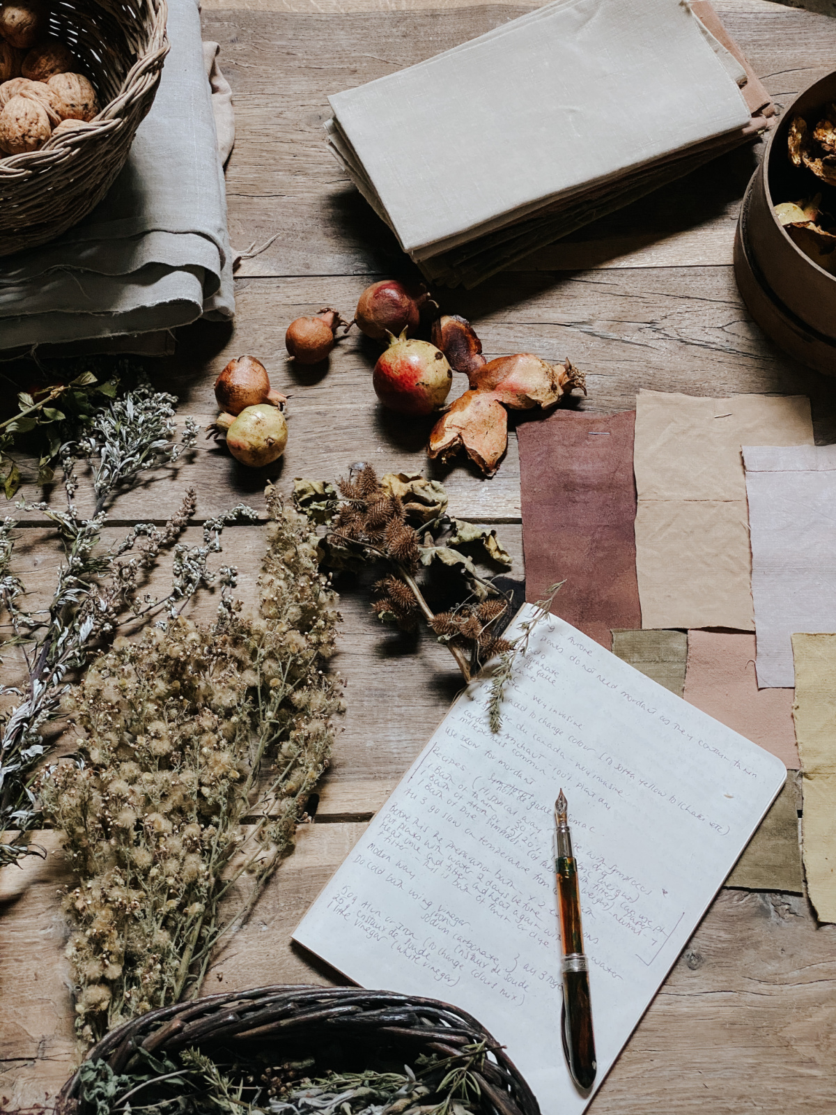 herbal ingredients with recipe written on paper